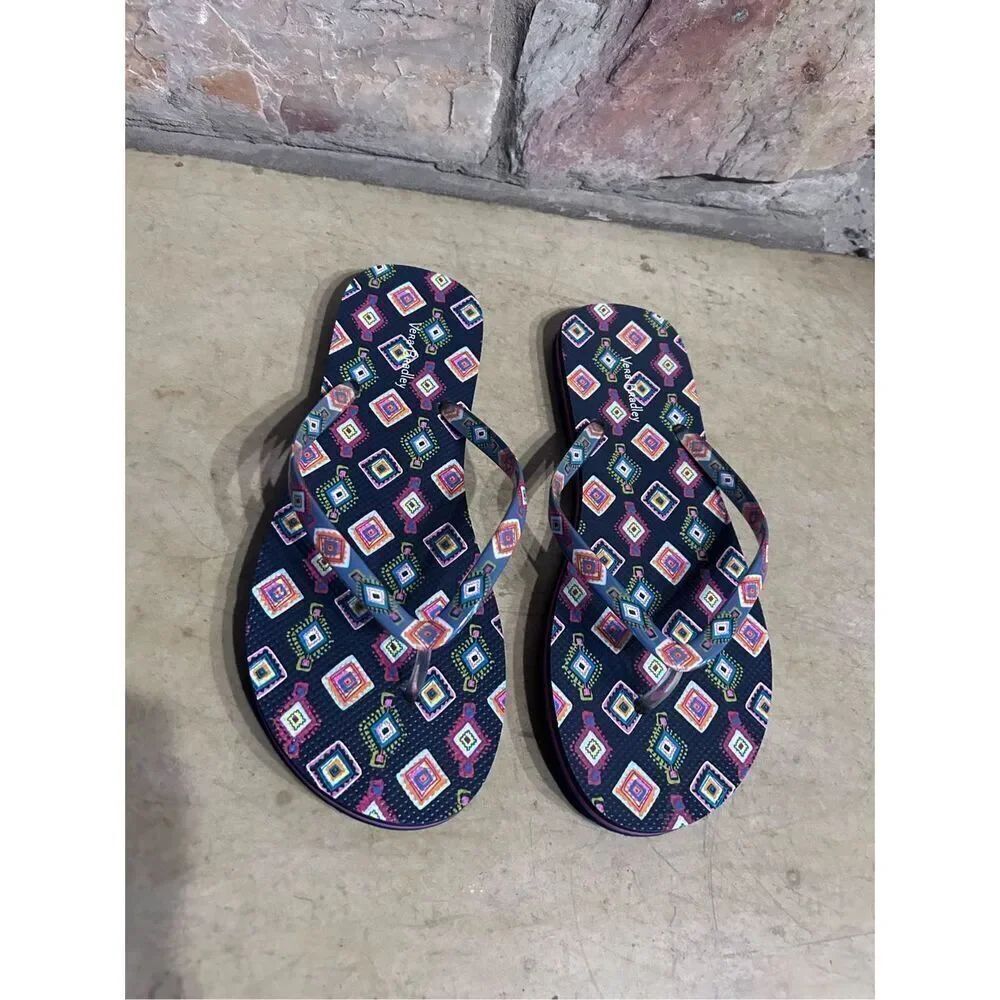 Vera Bradley Women's Size 10 Navy Blue Print Design Thongs Flip Flop Sandals